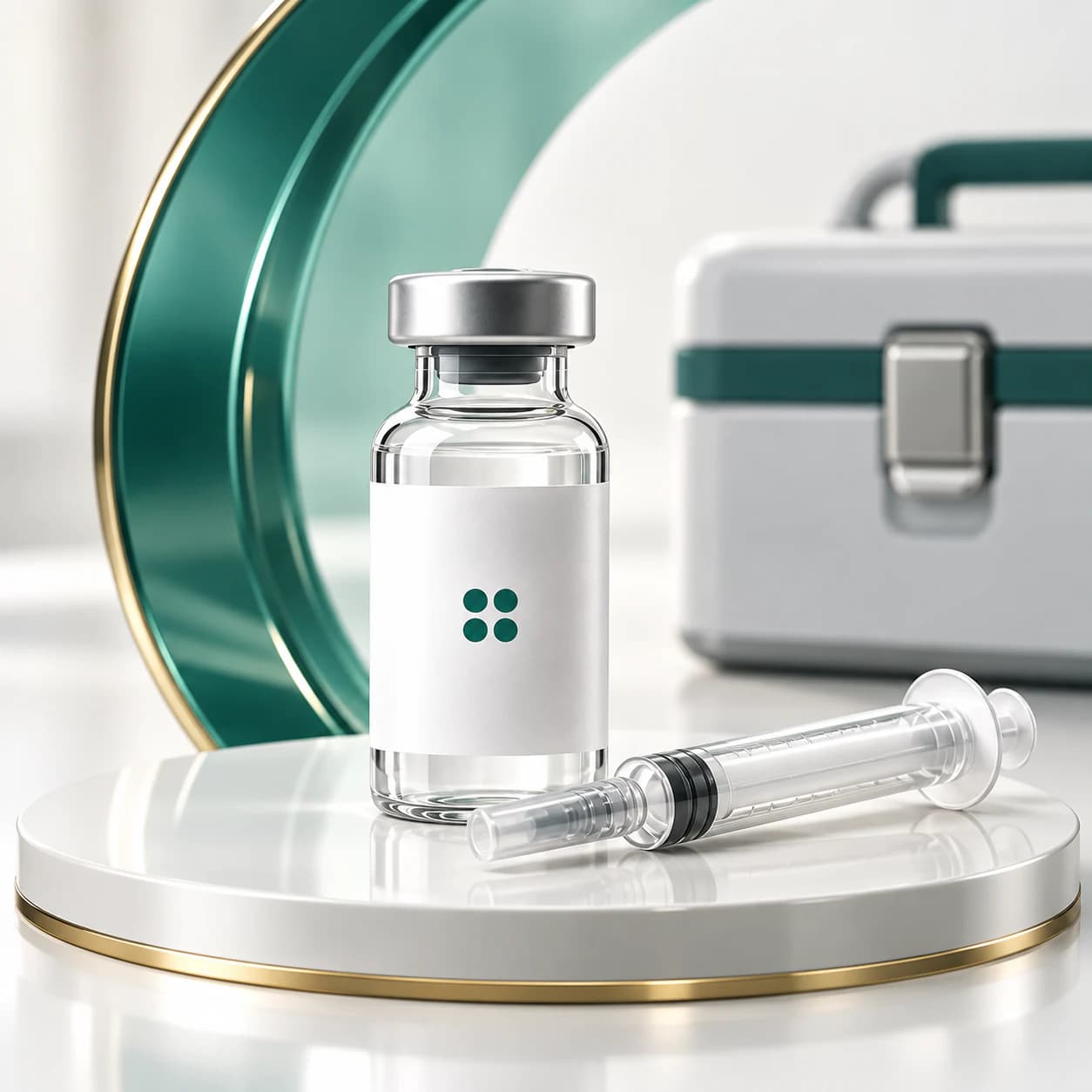 ویال نمادین واکسن HPV چهارظرفیتی همراه سرنگ درپوش‌دار و محفظه زنجیره سرد